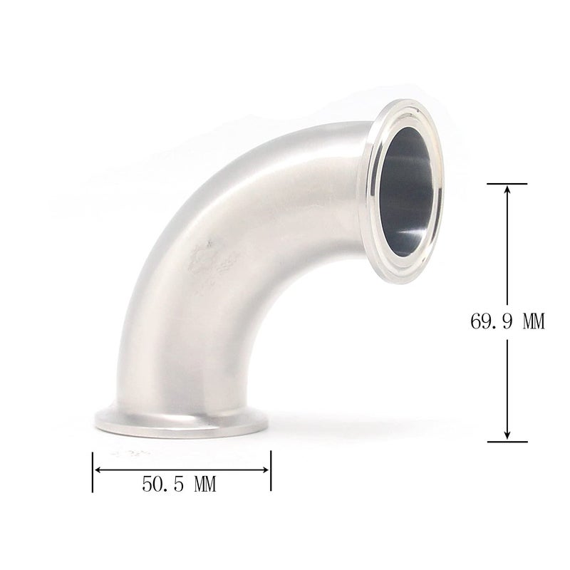 QiiMii 2 Pcs QiiMii Clamp Elbow Sanitary SS304 90 Degree Tri Clamp Pipe Ferrule (1.5" Pipe OD) - Image 2